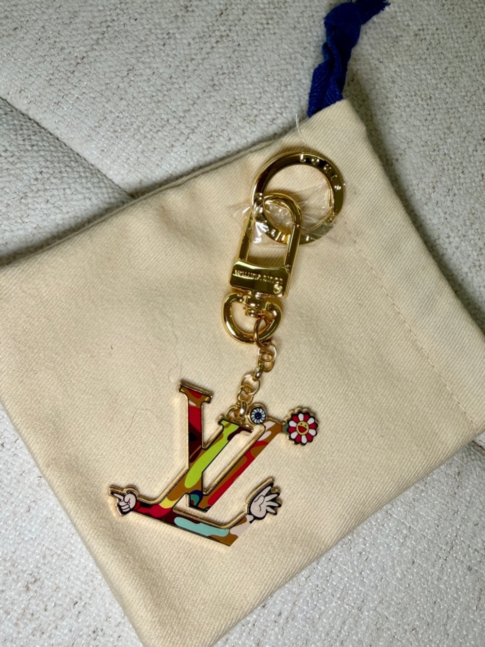 Louis Vuitton Multicolor Superflat Murakami Enamel LV Logo Key Charm Gold